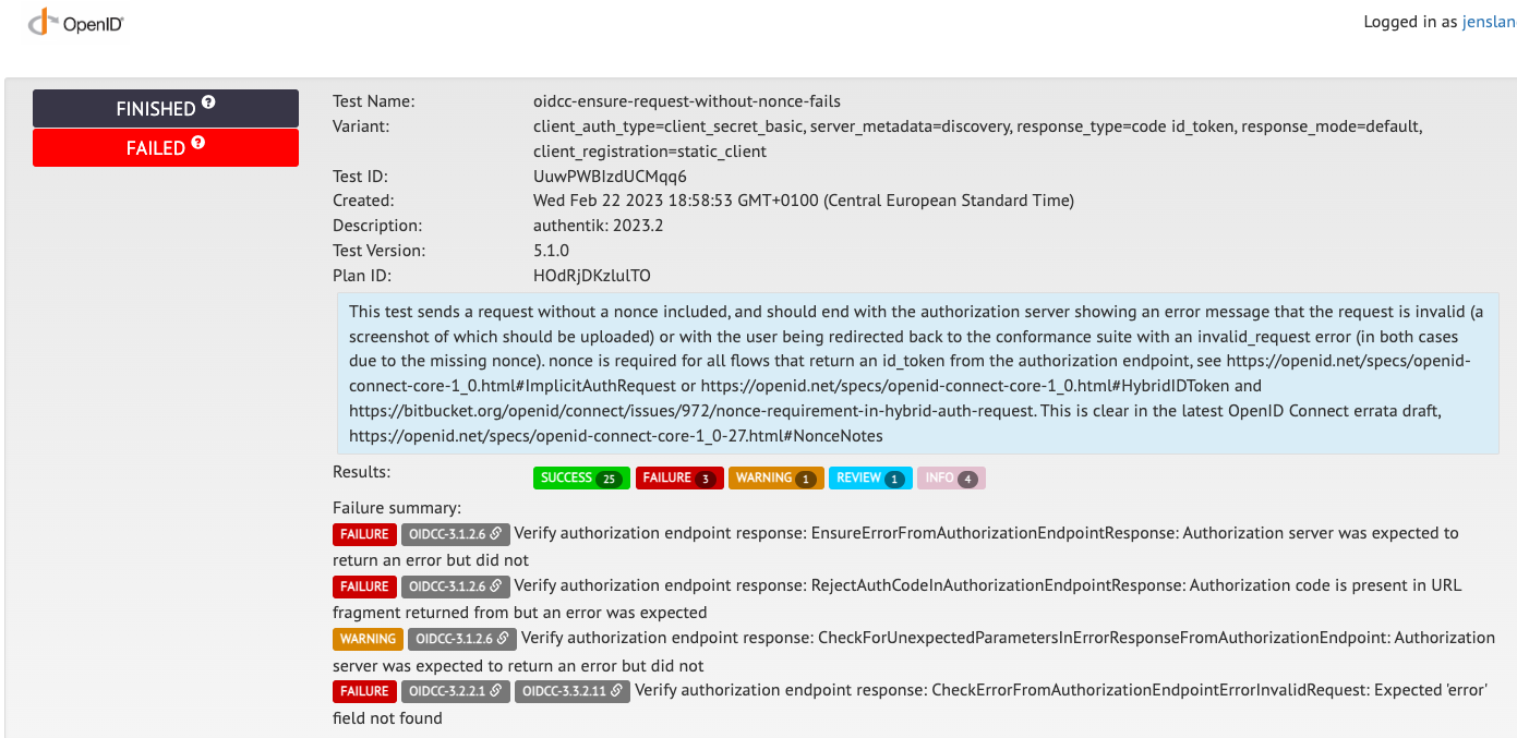 Failed test overview