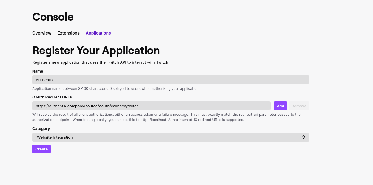 Create Application